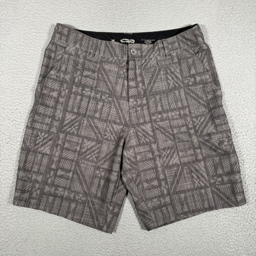 Crazy Shirt Shorts Mens 36 Gray Hawaiian Print Hybrid Casual Preppy Pockets Logo
